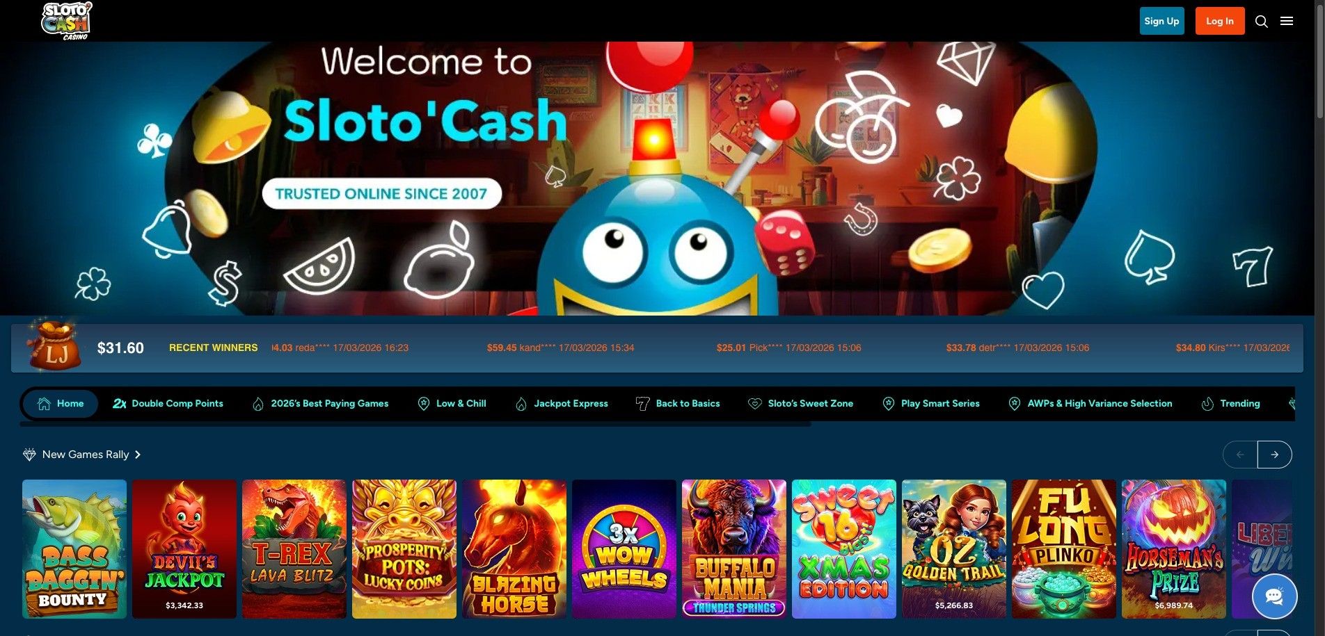 Sloto' Cash homepage