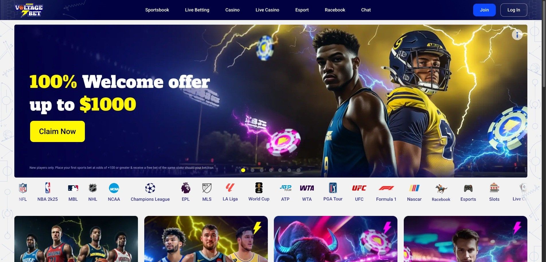 Homepage screenshot of Voltage Bet online casino